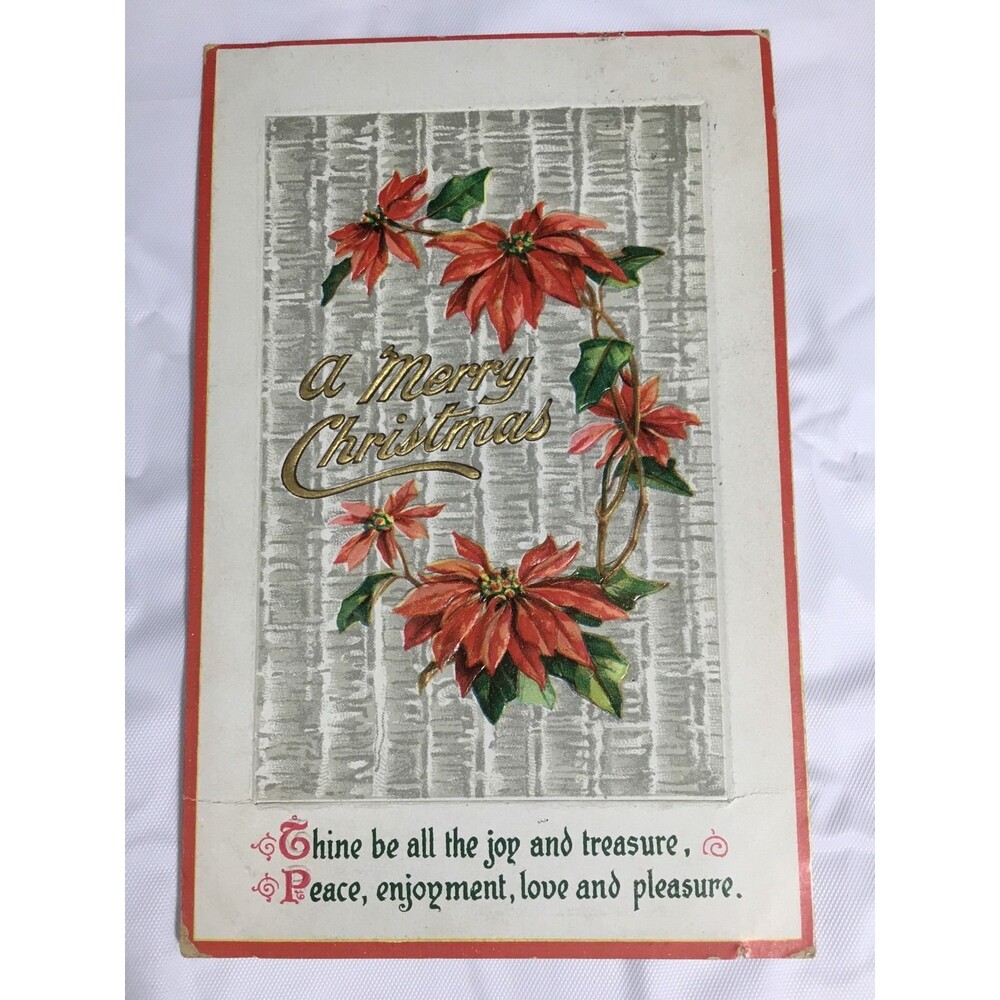 1916 Greeting Card Merry Christmas Flower Stamp Postage Mail Vintage America PA